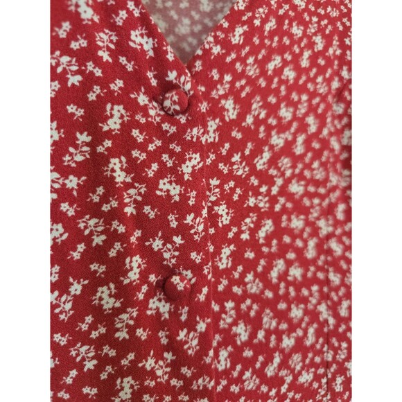 Saks Fifth Avenue Dress Womens Size 2 Red Dutsy Floral Button Midi Viscose Boho - Picture 6 of 12